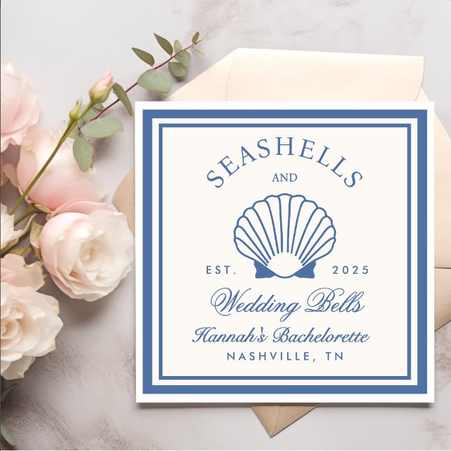 Retro Blue Seashells & Wedding Bells Bachelorette  Napkin (Creator Uploaded)
