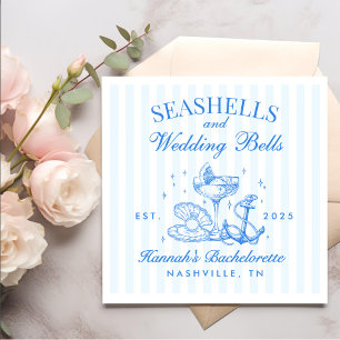 Retro Blue Seashells & Wedding Bells Bachelorette Napkin