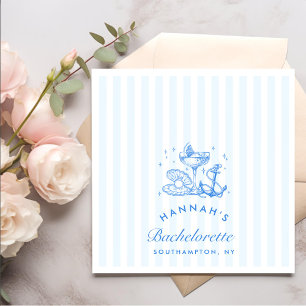 Retro Blue Seashells & Wedding Bells Bachelorette Napkin