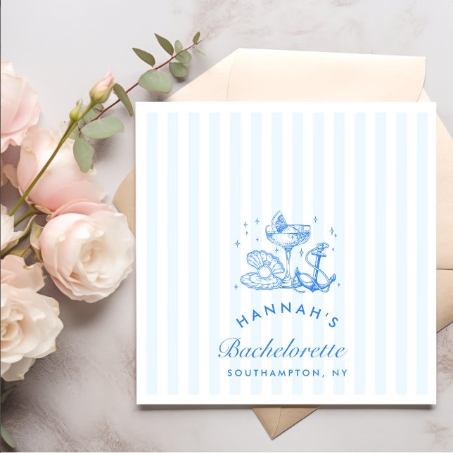 Retro Blue Seashells & Wedding Bells Bachelorette  Napkin (Creator Uploaded)