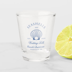 Retro Blue Seashells & Wedding Bells Bachelorette Shot Glass
