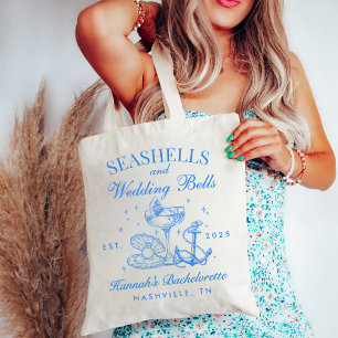 Retro Blue Seashells & Wedding Bells Bachelorette  Tote Bag