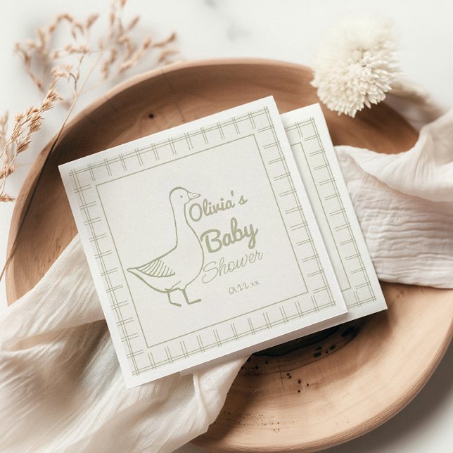 Retro Blue Silly Goose Hand Drawn Baby Boy Shower Napkin (Creator Uploaded)