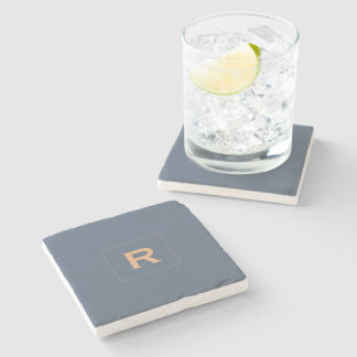 Retro Blue Solid Colour Classic Plain Initial Stone Coaster