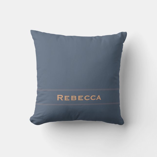 Retro Blue Solid Colour Plain Monogram Cushion (Front)