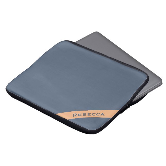 Retro Blue Solid Colour Plain Personal  Laptop Sleeve (Front Top)