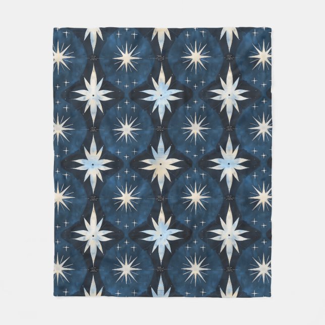 Retro blue starburst pattern fleece blanket (Front)