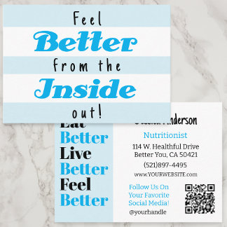 Retro Blue Stripe Nutritionist Health Wellness Business Card