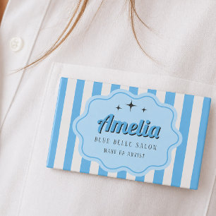 Retro Blue Striped Cosmetology Name Tag