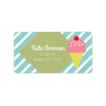 Retro Blue Striped Ice Cream Custom Address Labels