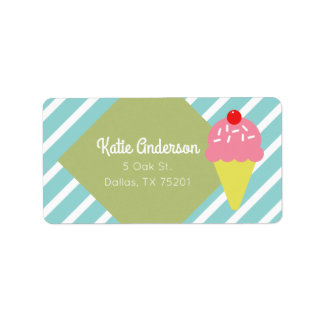 Retro Blue Striped Ice Cream Custom Address Labels
