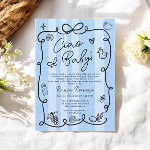 Retro Blue Stripes Italian-Themed Ciao Baby Shower Invitation