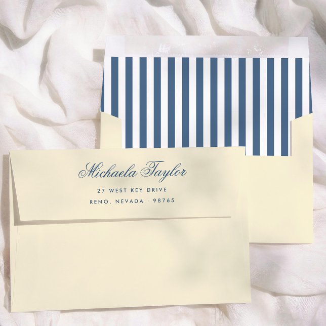 Retro Blue Stripes Preppy Return Address Envelope (Creator Uploaded)