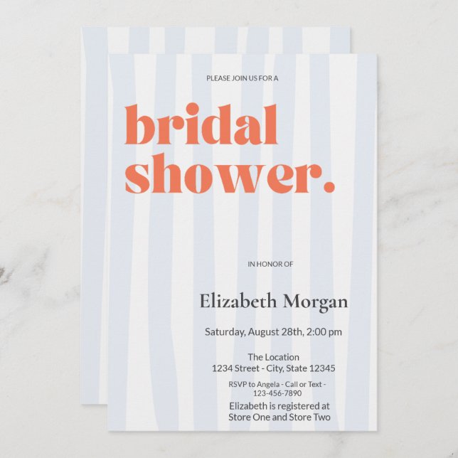 Retro Blue Stripes Simple Bridal Shower Invitation (Front/Back)