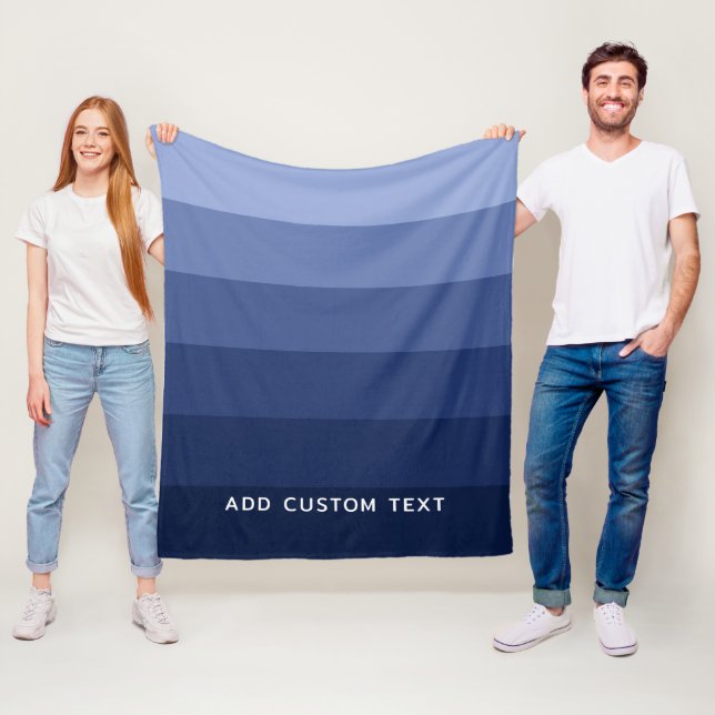 Retro Blue Stripes with Simple Sans Serif Name Fleece Blanket (In Situ)