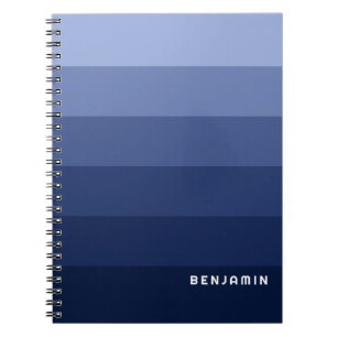 Retro Blue Stripes with Simple Sans Serif Name Notebook
