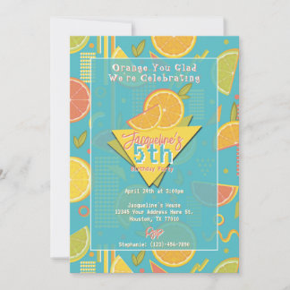Retro Blue Summer Citrus Fruit Birthday Invitation