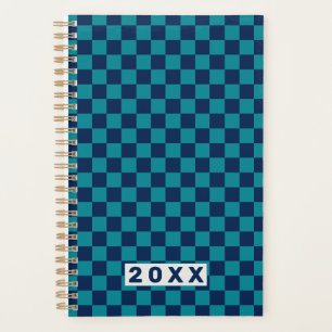 Retro Blue Teal Checkerboard 2026 Name Planner