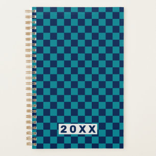 Retro Blue Teal Chequerboard Planner
