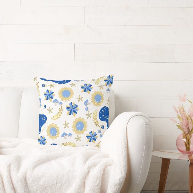 Retro Blue Throw Pillow (Couch)