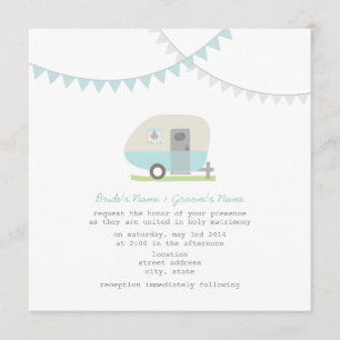 Retro Blue Trailer Wedding Invite