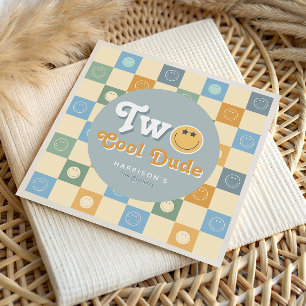 Retro Blue Two Cool Dude Boys 2nd Birthday Napkin