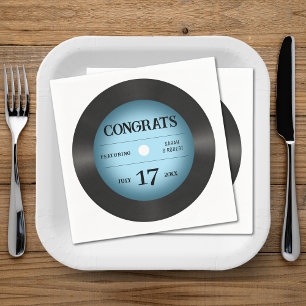 Retro Blue Vinyl Record Wedding Congratulations Napkin