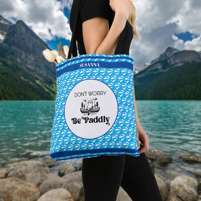 Retro Blue Water Pattern Canoe Otter Personalised  Tote Bag (Creator Uploaded)