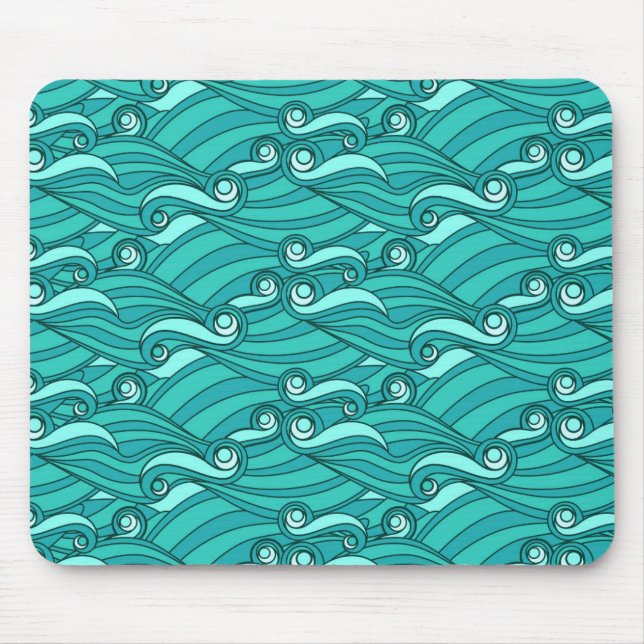 Retro blue waves doodle surf art mouse pad (Front)