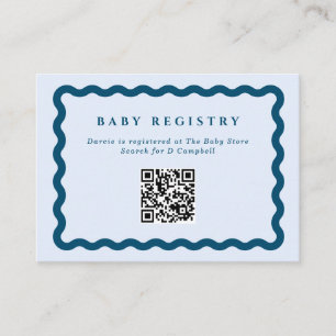 Retro Blue Wavy Frame Baby Registry QR Code Enclosure Card