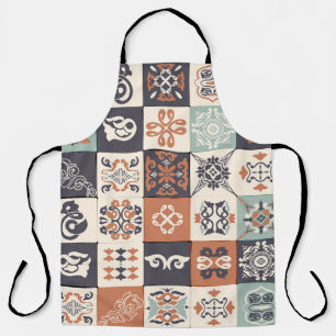 Retro Blue, white and orange Azulejos Pattern Lisb Apron