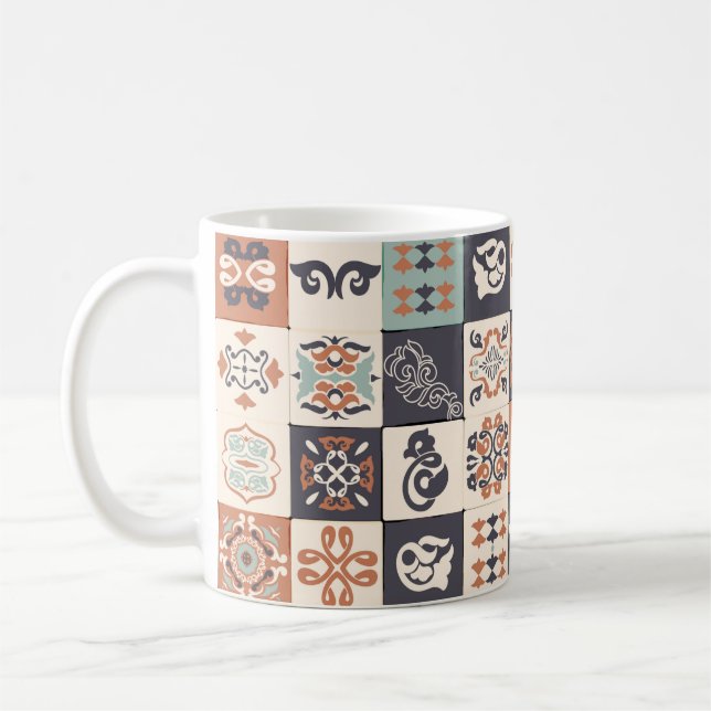 Retro Blue, white and orange Azulejos Pattern Lisb Coffee Mug (Left)