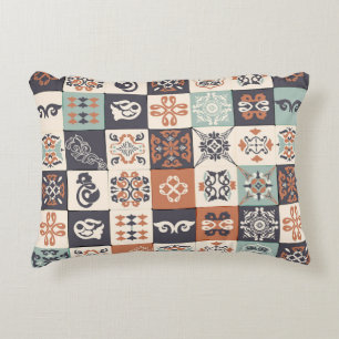Retro Blue, white and orange Azulejos Pattern Lisb Decorative Cushion