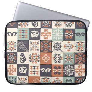 Retro Blue, white and orange Azulejos Pattern Lisb Laptop Sleeve