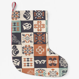 Retro Blue, white and orange Azulejos Pattern Lisb Small Christmas Stocking