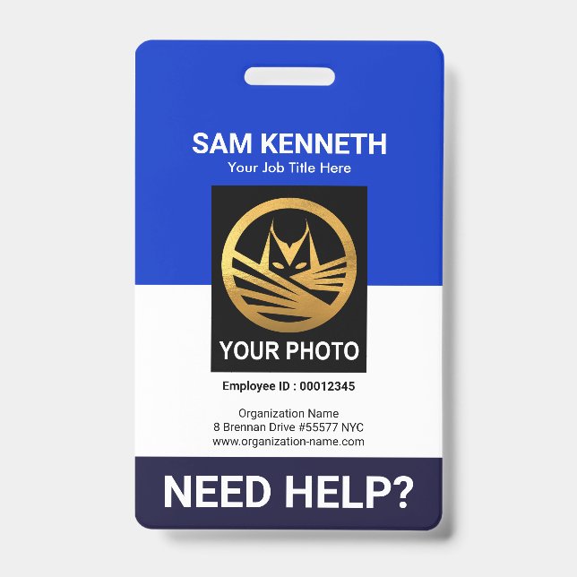 Retro Blue White Column Medical Staff ID Badge (Front)