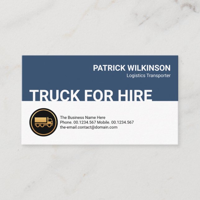 Retro Blue White Layer, Gold Truck Transport Business Card (Front)