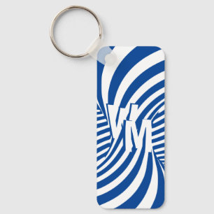 Retro Blue White Psychedelic Spiral Monogrammed Ke Key Ring