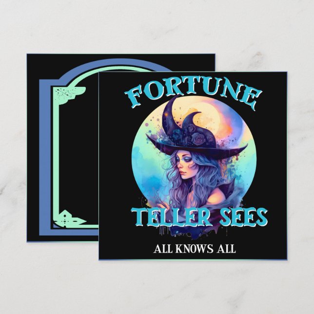 Retro Blue Witch Halloween Cards (Front/Back)