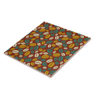 Retro Blue Yellow Brown Java Coffee Beans Pattern Ceramic Tile