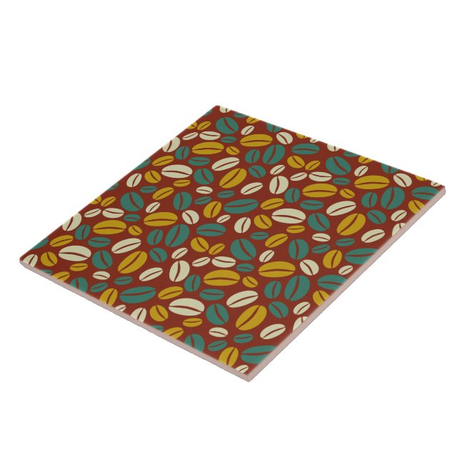 Retro Blue Yellow Brown Java Coffee Beans Pattern Ceramic Tile (Side)