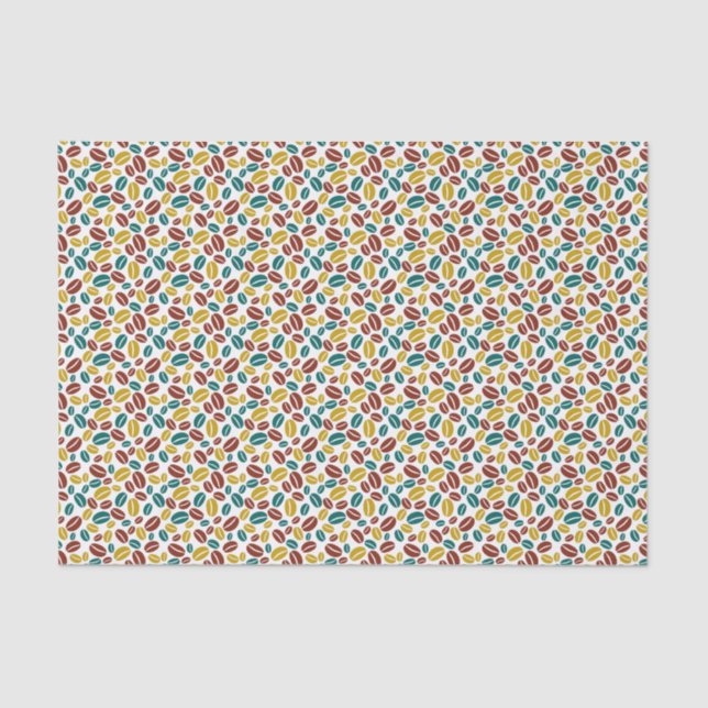 Retro Blue Yellow Brown Java Coffee Beans Pattern Tissue Paper (Front)