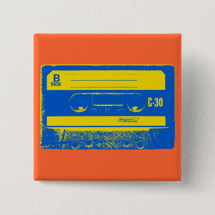 Retro Blue & Yellow Cassette Tape 15 Cm Square Badge