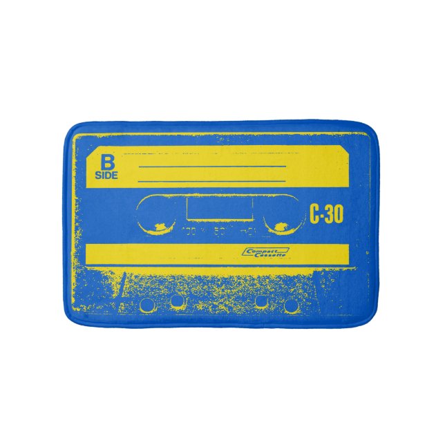Retro Blue & Yellow Cassette Tape Bath Mat (Front)