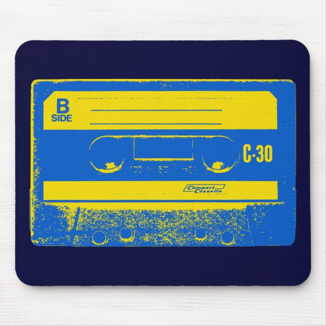 Retro Blue & Yellow Cassette Tape Mouse Pad (Front)