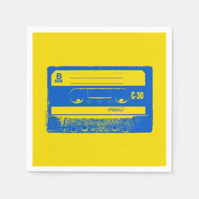 Retro Blue & Yellow Cassette Tape Napkin (Front)