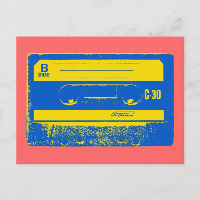 Retro Blue & Yellow Cassette Tape Postcard (Front)