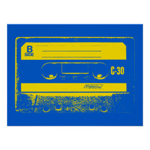 Retro Blue & Yellow Cassette Tape Poster