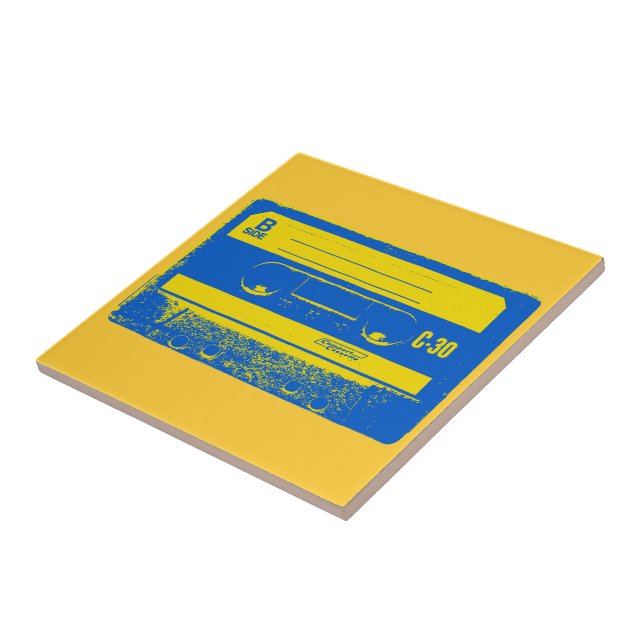 Retro Blue & Yellow Cassette Tape Tile (Side)