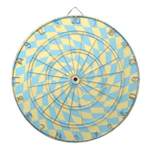 Retro Blue Yellow Pastel Warped Chequerboard  Dartboard